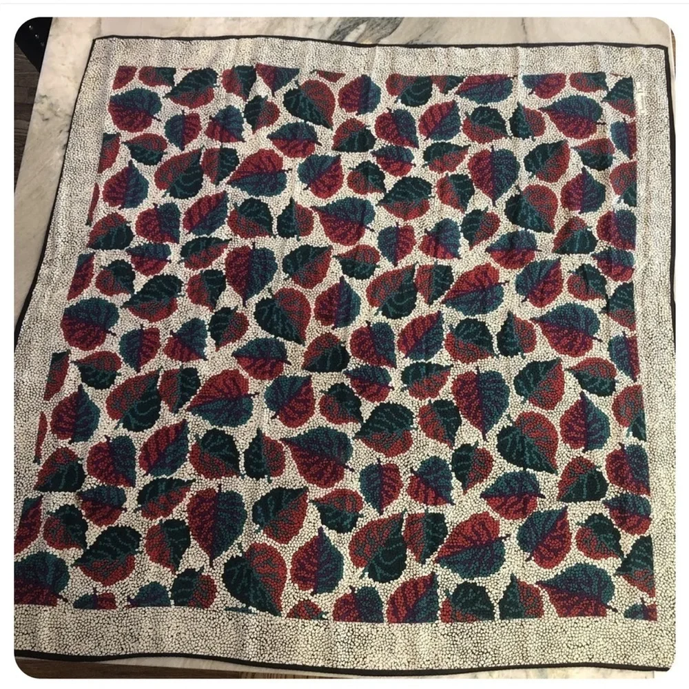 Vtg Christian Dior Silk Scarf Logo Fall Leaves Classic Echarpes 34 X 34 square - Picture 1 of 11